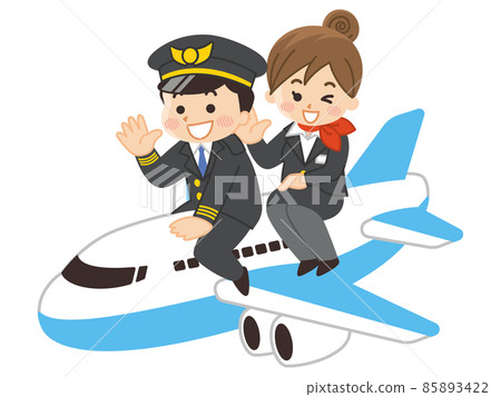 Pilot men and CA women straddling an airplane Pilot men and CA women straddling an airplane 85893422