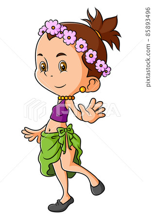 The hawaiian girl is dancing in the beach  85893496
