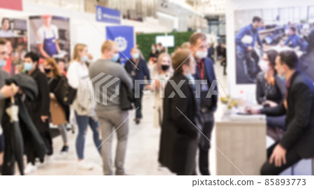 Abstract blured people at exhibition hall of expo event trade show. Business convention show or job fair. Business concept background. 85893773