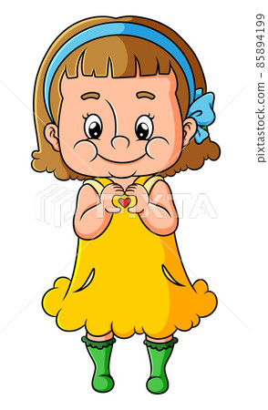 The cute girl is making a love sign with the hands The cute girl is making a love sign with the hands 85894199