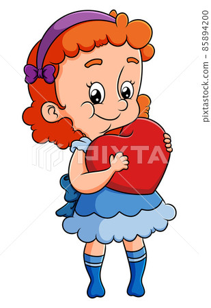 The cute girl is hugging a heart doll with the bright color The cute girl is hugging a heart doll with the bright color 85894200