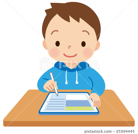 孩子們用平板電腦學習男孩小學生 孩子們用平板電腦學習男孩小學生 85894445