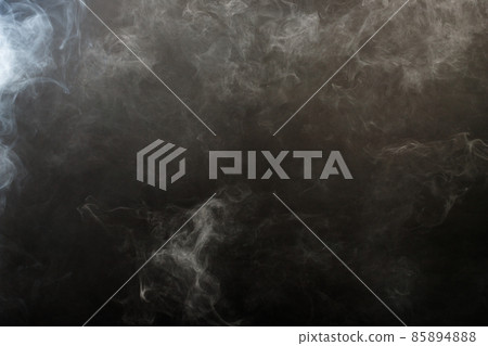 Dense Fluffy Puffs of White Smoke and Fog on Black Background, Abstract Smoke Clouds 85894888