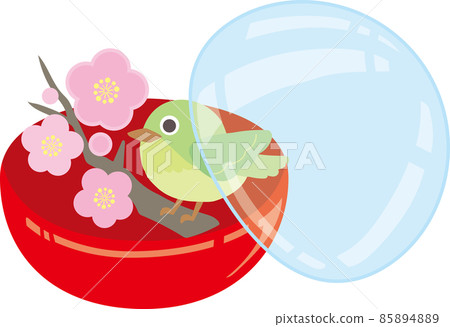 Plum blossoms and warblers in Gachapon capsules_capsule half-open 85894889