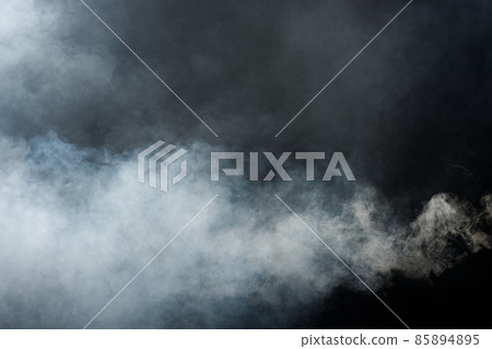 Dense Fluffy Puffs of White Smoke and Fog on Black Background, Abstract Smoke Clouds Dense Fluffy Puffs of White Smoke and Fog on Black Background, Abstract Smoke Clouds 85894895