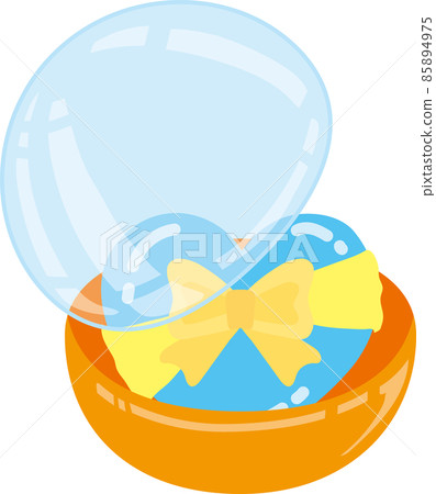Gachapon 膠囊中帶黃色絲帶的淺藍色心 _ 膠囊半開 Gachapon 膠囊中帶黃色絲帶的淺藍色心 _ 膠囊半開 85894975