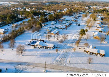 Aerial view landscape of Boiling Springs small town covered with wonderful winter scenery with snow in South Carolina US Aerial view landscape of Boiling Springs small town covered with wonderful winter scenery with snow in South Carolina US 85895081