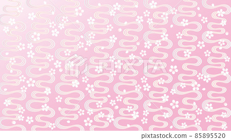 Vector illustration of cherry blossoms and running water pattern Pink Japanese pattern background material 16: 9 85895520
