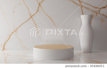 wooden cylinder and vase in the white studio room.3d rendering. 85896951