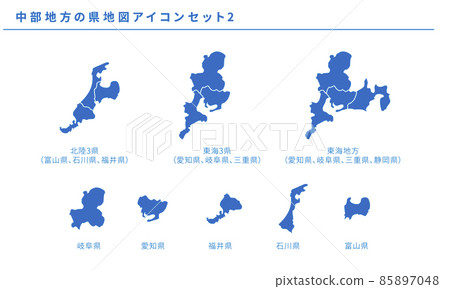 Map of Japan, prefecture map icon set 2 of Chubu region, vector material 85897048