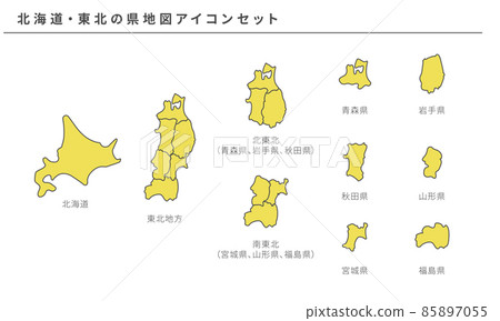 日本地圖、北海道 / 東北縣地圖圖標集、矢量素材 85897055