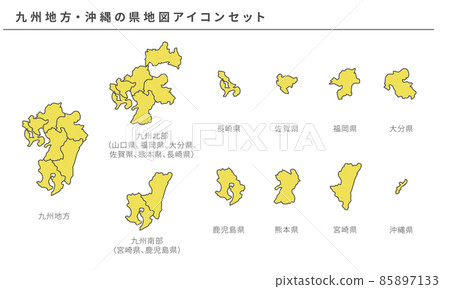 日本地圖、九州地區/沖繩縣地圖圖標集、矢量素材 日本地圖、九州地區/沖繩縣地圖圖標集、矢量素材 85897133