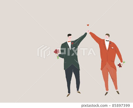 西裝手牽花,打黑領帶的男人,同性戀夫婦,C 面 西裝手牽花,打黑領帶的男人,同性戀夫婦,C 面 85897399