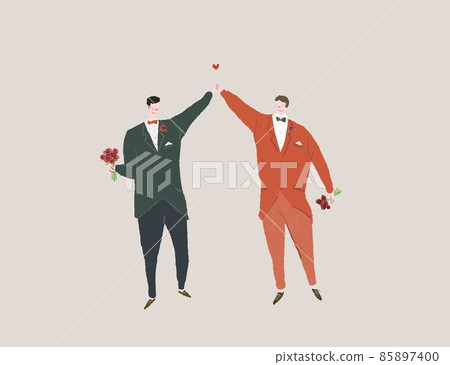 西裝手牽花,打黑領帶的男人,同性戀夫婦,A 面 西裝手牽花,打黑領帶的男人,同性戀夫婦,A 面 85897400