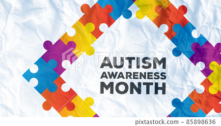 Image of autism awareness month in frame formed with autism awareness month puzzles 85898636