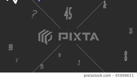 Digital image of multiple changing numbers floating against grey background 85898651
