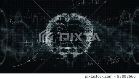 Image of mathematical equations over digital model of human brain on black background Image of mathematical equations over digital model of human brain on black background 85898666