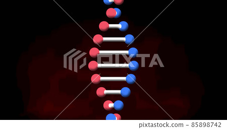 Image of dna strand spinning on red and black background Image of dna strand spinning on red and black background 85898742