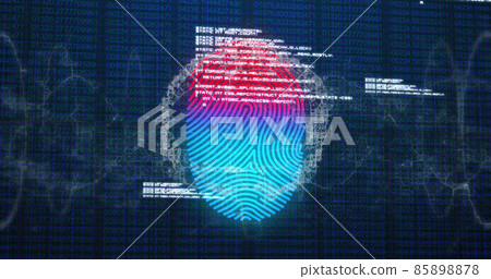 Image of network of connections with biometric fingerprint, human brain and data processing 85898878