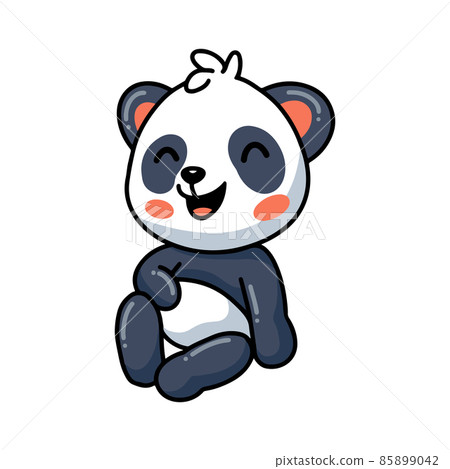 Cute kawaii baby panda sitting raising hand cartoon character