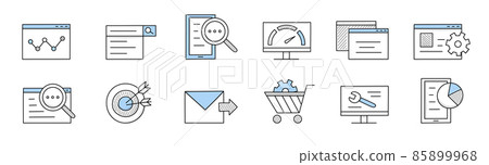 SEO doodle icons, isolated line art vector signs SEO doodle icons, isolated line art vector signs 85899968