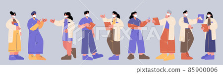 Doctors, nurses, hospital staff in face masks Doctors, nurses, hospital staff in face masks 85900006