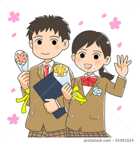 穿制服的花的男女學生 85901024