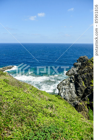 A magnificent view of Oganzaki, Ishigaki Island and a lighthouse 85901816