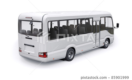 White Small bus for urban and suburban for travel. Car with empty body for design and advertising. 3d illustration White Small bus for urban and suburban for travel. Car with empty body for design and advertising. 3d illustration 85901999