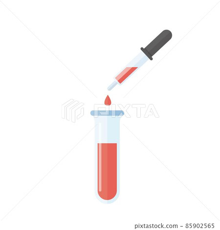實驗室研究滴管與試管,血液測試平面向量卡通圖標 85902565