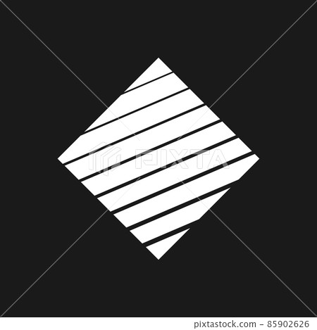 Retrowave, synthwave rhombus with inclined stripes 1980s style. Striped rhombus shape. Black and white retrowave design element for poster, cover, merch in vaporwave style. 85902626