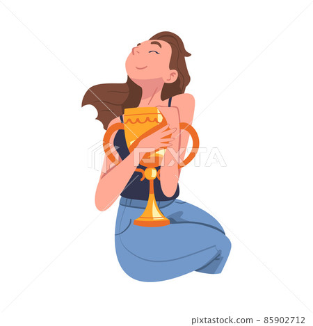 Woman Winner Holding Golden Cup as Trophy and Award Vector Illustration Woman Winner Holding Golden Cup as Trophy and Award Vector Illustration 85902712