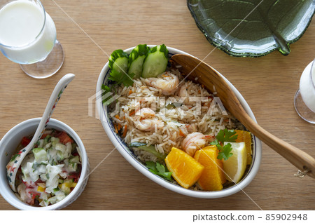 Shrimp pilaf and tabbouleh 85902948