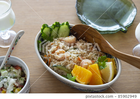 Shrimp pilaf and tabbouleh 85902949