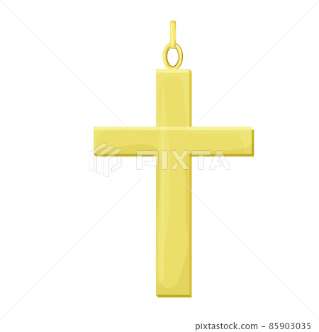 Golden cross, religious element in cartoon style isolated on white background. Holy traditional symbol. 85903035