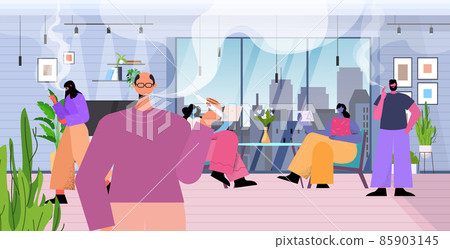 businesspeople smoking e-cigarettes bad habits unhealthy lifestyle nicotine addiction concept office interior 85903145