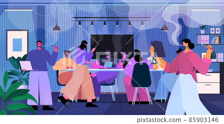 businesspeople smoking e-cigarettes bad habits unhealthy lifestyle nicotine addiction concept office interior 85903146