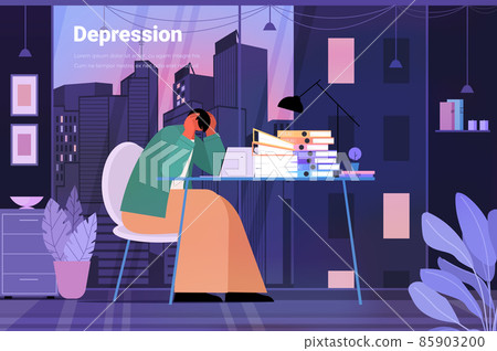 depressed businessman overworked business man sitting at workplace feeling desperate mental health diseases depression 85903200