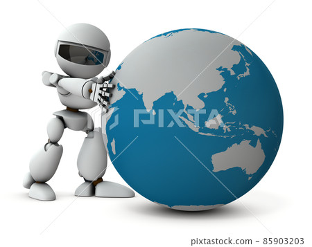 A robot that rolls the earth. The concept of domination by operating the world economy and politics by artificial intelligence. A robot that rolls the earth. The concept of domination by operating the world economy and politics by artificial intelligence. 85903203