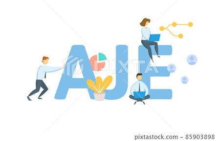 AJE, Adjusting Journal Entry. Concept with keyword, people and icons. Flat vector illustration. Isolated on white. 85903898