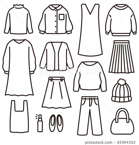 衣服時尚單色插圖集 衣服時尚單色插圖集 85904302