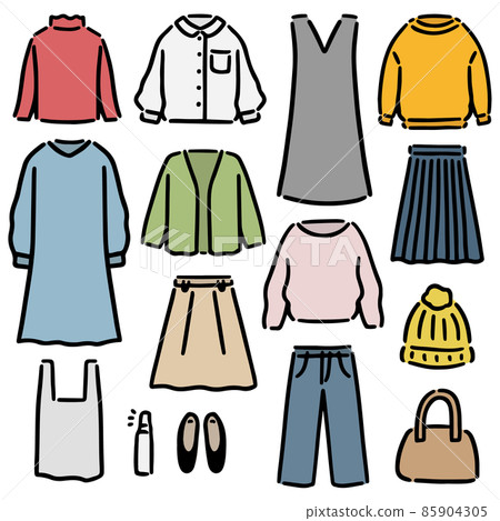 Clothes fashion handwritten illustration set Clothes fashion handwritten illustration set 85904305