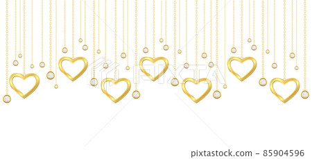Background of Golden hearts hanging on chain. 85904596
