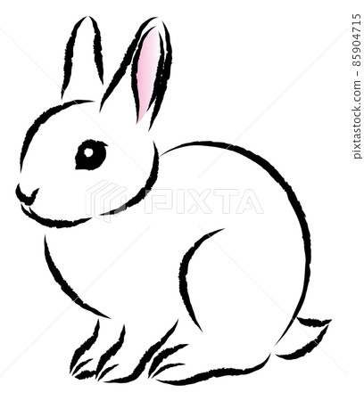 Illustration of a stylish rabbit in a sumi-e style drawn with a paintbrush Hand-painted analog-style illustration New Year's card material Vector 85904715