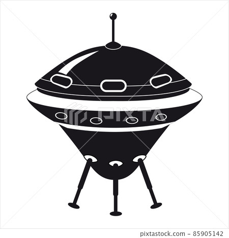UFO icon, spacecraft of alien. Vector flat black color style 85905142