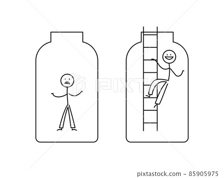 Simple stickman illustration set, isolated in a bottle, crawls up 85905975