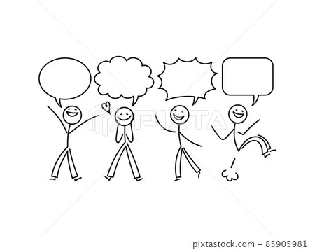 帶有歡樂和語音氣泡的簡單火柴人插圖集 帶有歡樂和語音氣泡的簡單火柴人插圖集 85905981