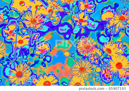 Bright psychedelic colored orange summer flowers pattern background Bright psychedelic colored orange summer flowers pattern background 85907193