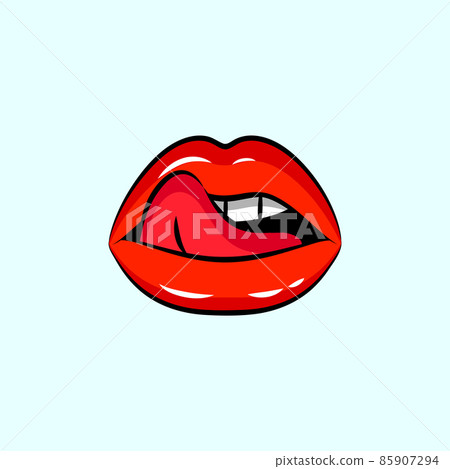 Female licking sexy red lips, mouth with tongue 85907294