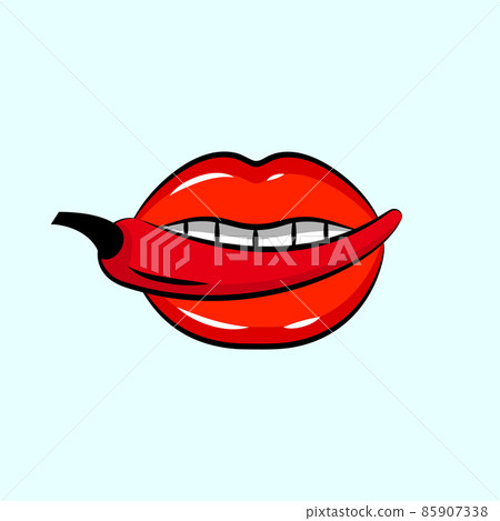 Sexy lips with red chili pepper, beauty open mouth 85907338